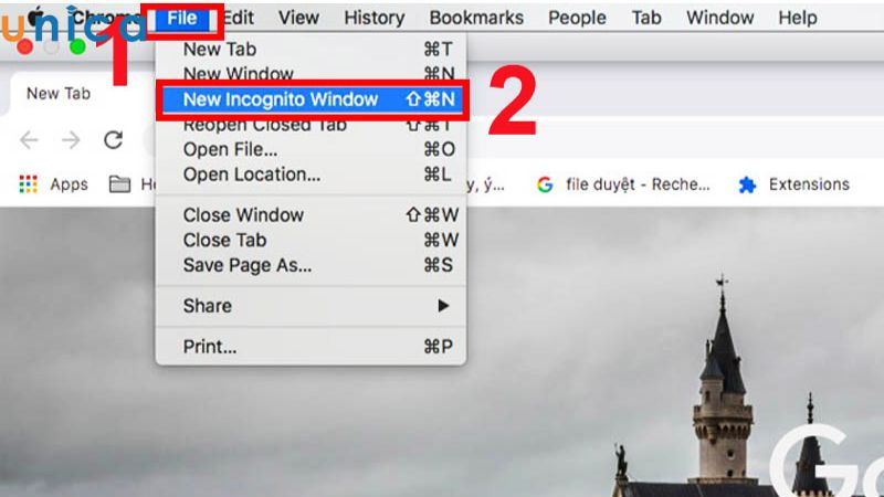 Thao tác mở tab ẩn danh trên Macbook