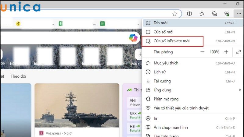 Chọn cửa sổ InPrivate mới