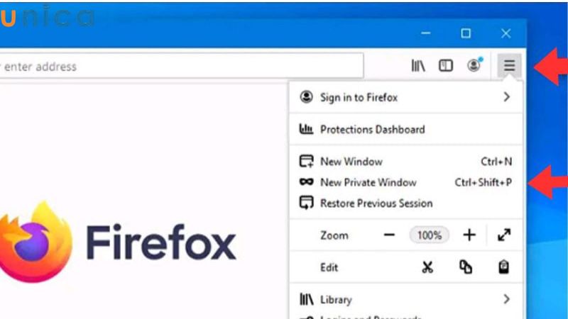 Thao tác mở tab ẩn danh trên Firefox