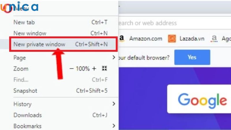 Thao tác mở tab ẩn danh trên Opera