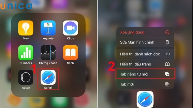 Chọn tab riêng tư mới