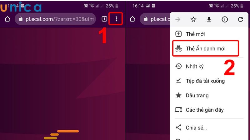 Mở tab ẩn danh trên điện thoại hệ điều hành Android