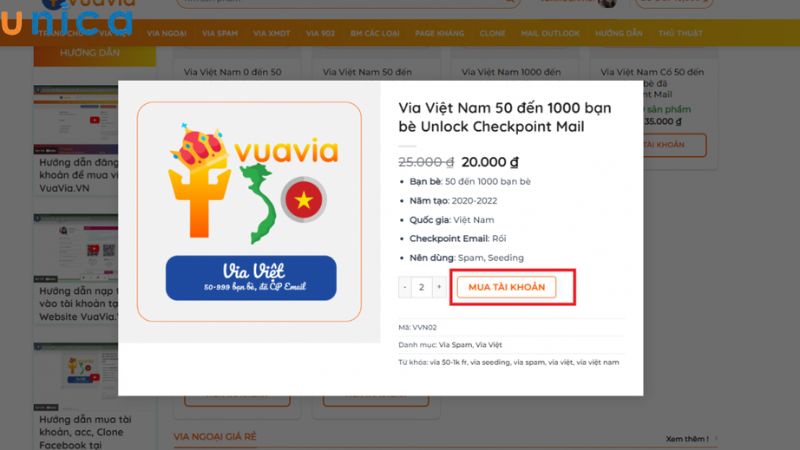Mua VIA Facebook tại Vuavia