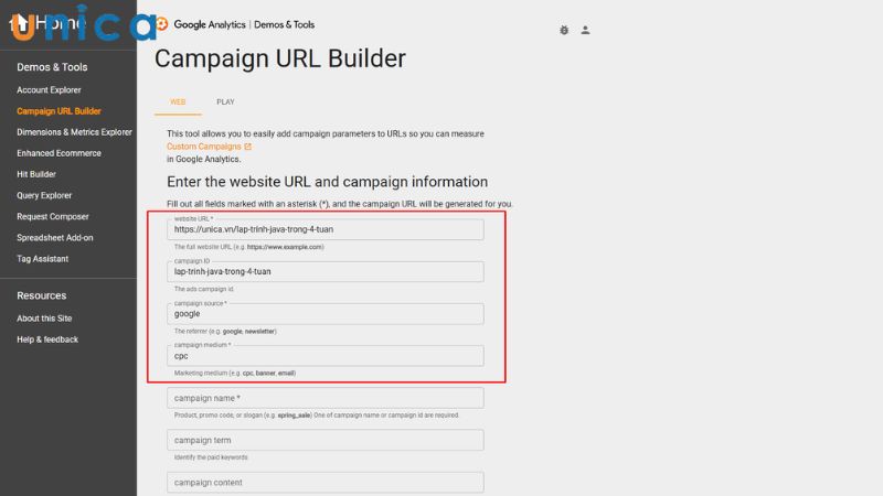 Tạo UTM trên Campaign URL Builder
