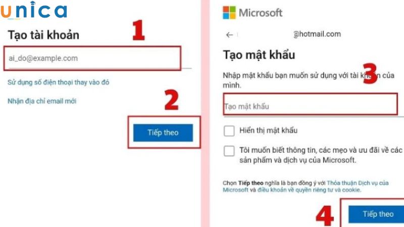 Nhập địa chỉ email muốn tạo