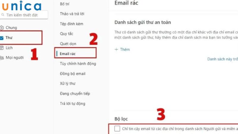 Nhấp chọn Thư và Email rác