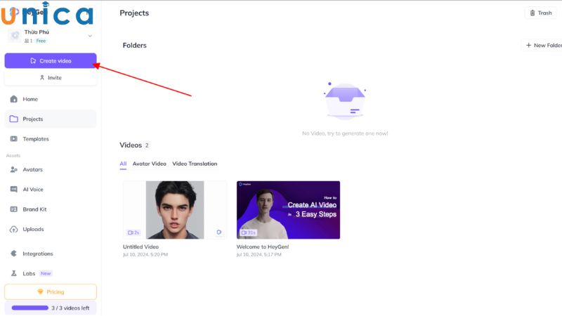 Chọn “Create Video”