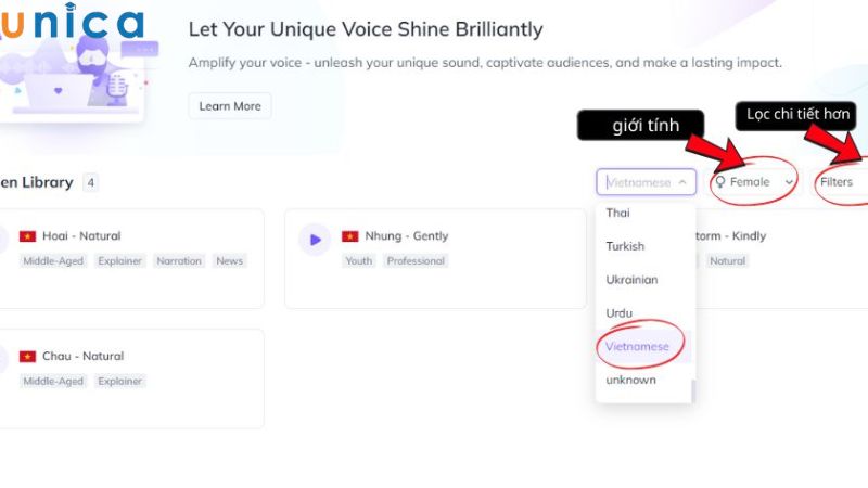 Lọc giọng theo tuổi tác, cảm xúc