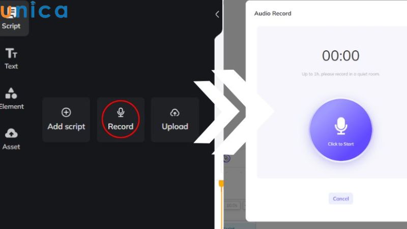Chọn “Record” để thu âm giọng đọc