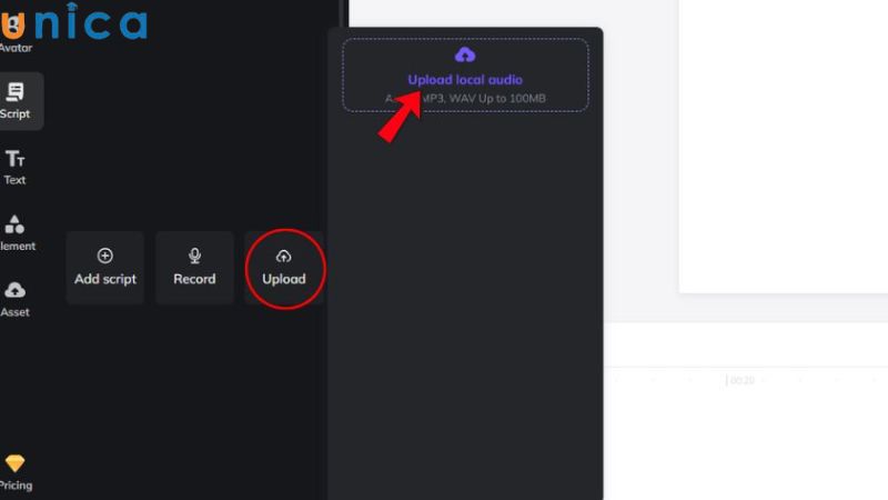 Chọn “Upload” để tải giọng lên