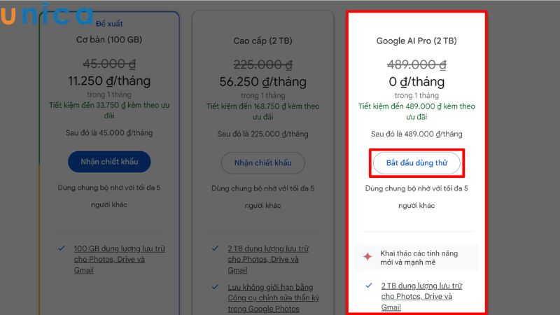 Chọn “Bắt đầu dùng thử”