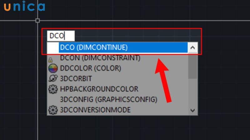 Nhập lệnh DCO (DIMCONTINUE)
