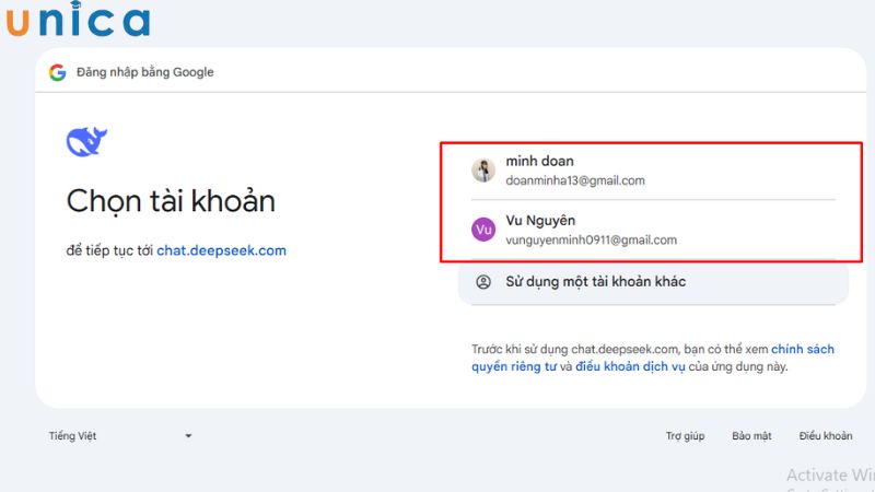 Chọn tài khoản Google