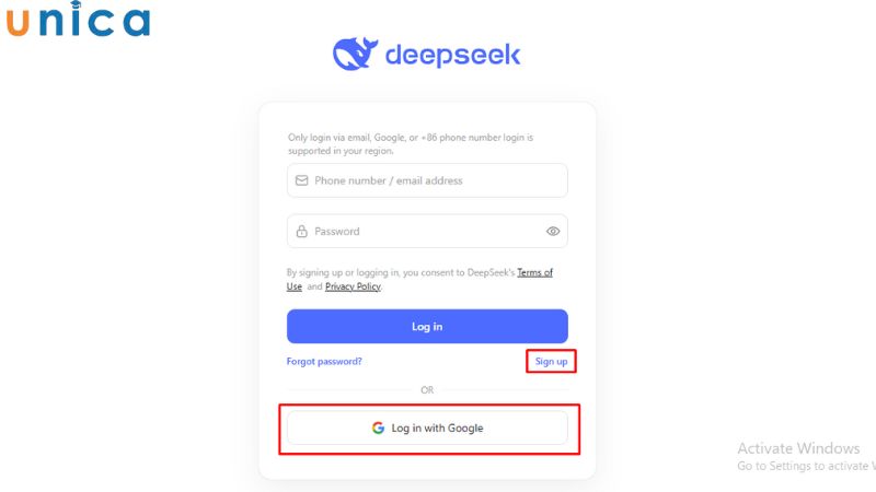 Lựa chọn “Log in with Google” để đăng ký nhanh