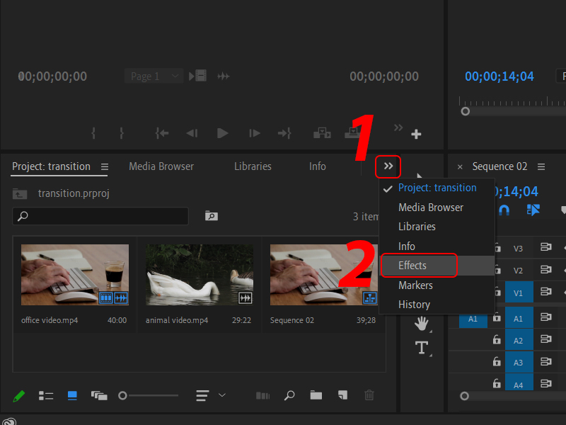 Di chuyển đến bảng Project and Media