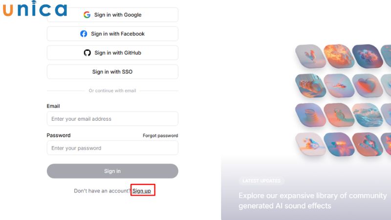 Chọn “Sign Up”