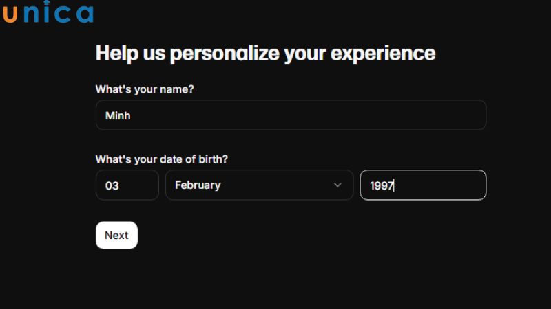 Điền tên và ngày tháng năm sinh