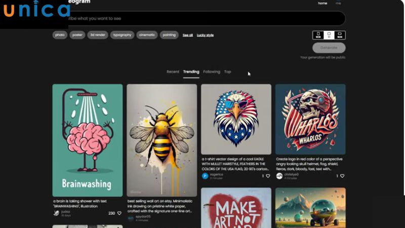 Trang chủ của Ideogram AI.