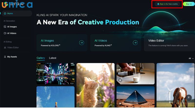 Chọn “Sign in for free credits” để đăng ký