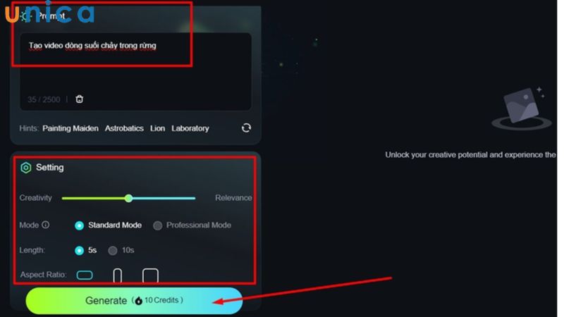 Tùy chỉnh video và chọn Generate