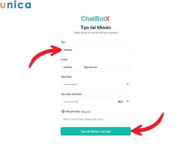 Đăng ký ChatbotX nhanh bằng email