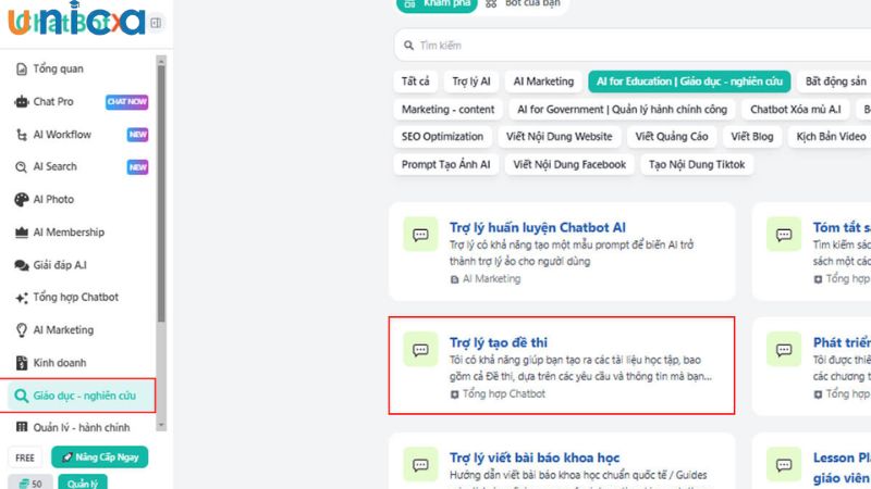 Nhấn chọn tính năng “Trợ lý tạo đề thi”