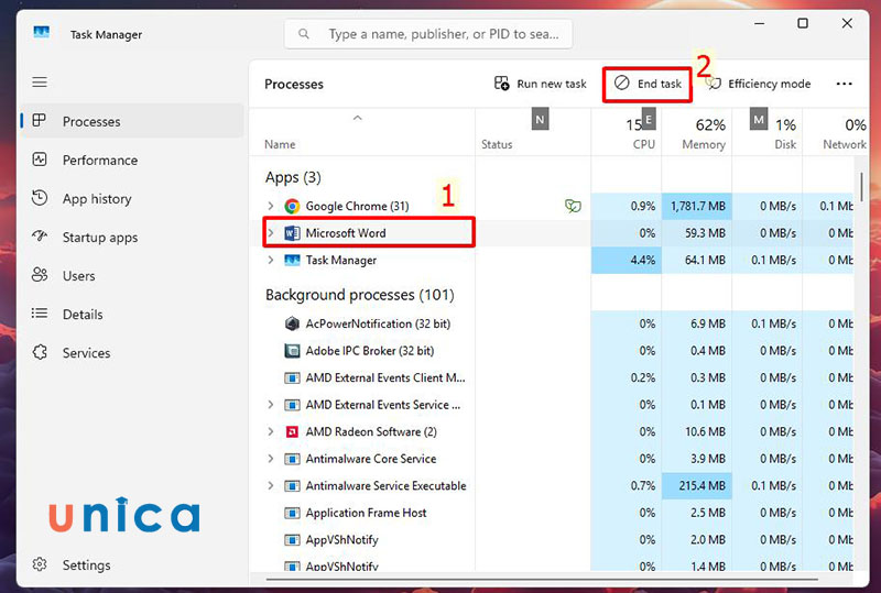 Đóng Word bằng Task Manager