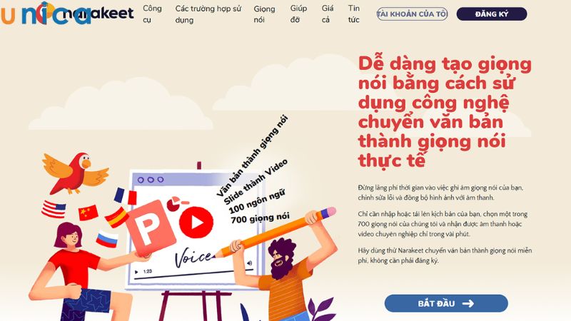 Truy cập vào website Narakeet