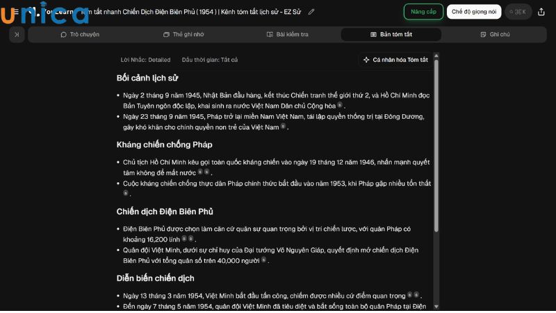 Nội dung bản tóm tắt video Youtube bằng AI