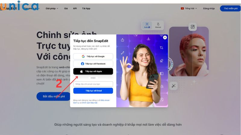 Đăng nhập SnapEdit bằng tài khoản Gmail
