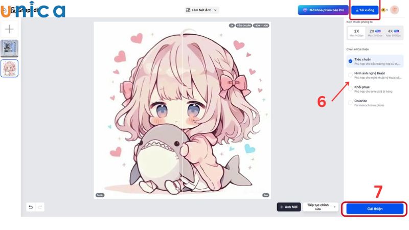 Nhấn chọn “Tải xuống” để lưu ảnh sau khi làm nét về máy