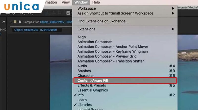 Bước đầu tiên xóa vật thể trong after effect bằng Content-Aware Fill