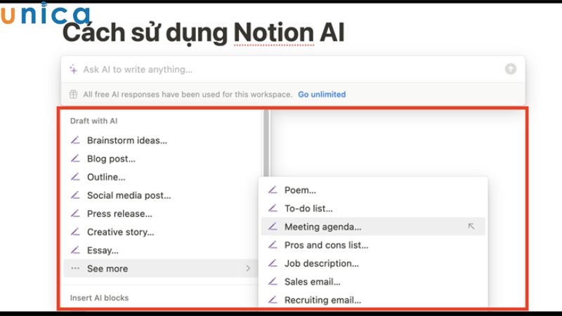 Chọn loại hình nội dung và nhập mô tả để AI bắt đầu viết