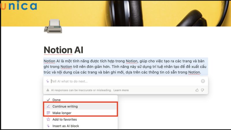 Sử dụng tính năng Continue Writing hoặc Make longer để viết sâu hơn