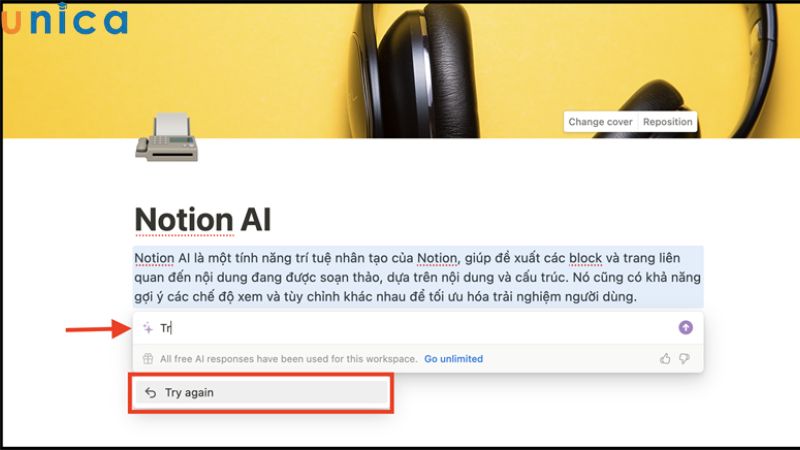 Notion AI viết lại nội dung theo mô tả mới