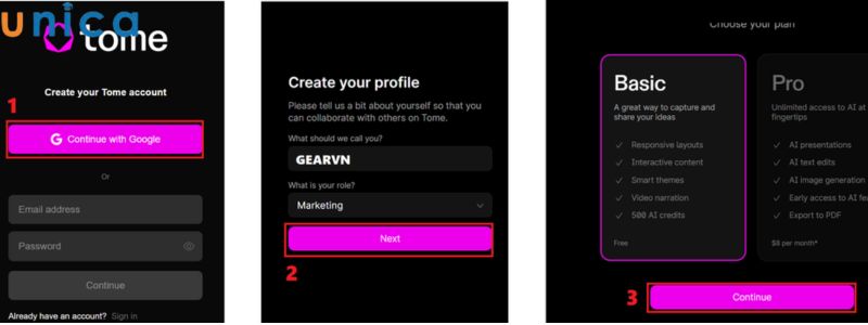Lựa chọn gói sử dụng của Tome AI