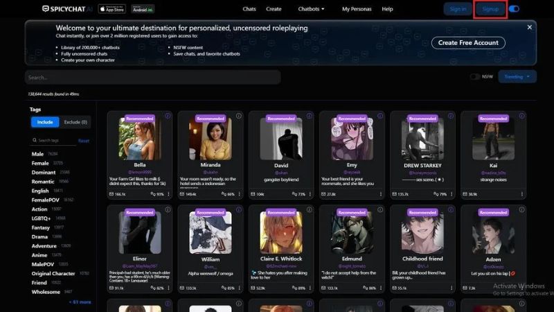 Spicy Chat AI mang đến hơn 200.000 chatbot đa dạng