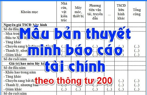 Mẫu thuyết minh báo cáo tài chính theo Thông tư 200